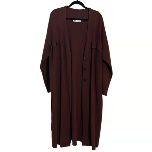 Zara Chunky Oversized Belted Knit Coat, Size L - Picture 2 of 6